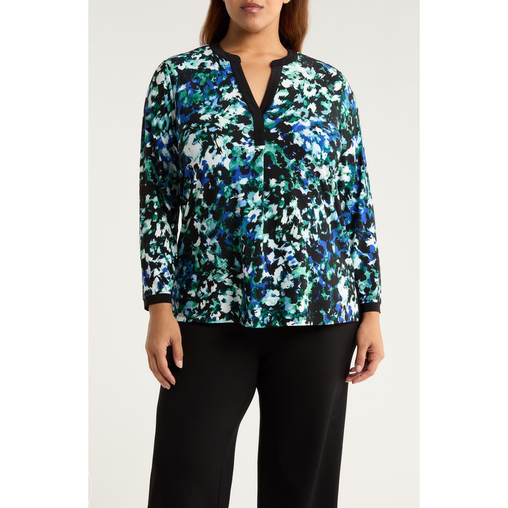 Ak Anne Klein Split Neck Tunic In Multi