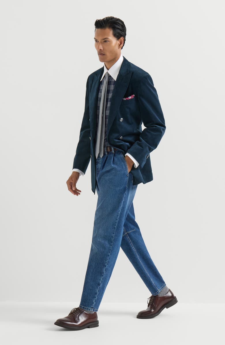 Brunello Cucinelli Sea Island cotton narrow wale corduroy one-and-a-half breasted deconstructed blazer with patch pockets, Alternate, color, Blue