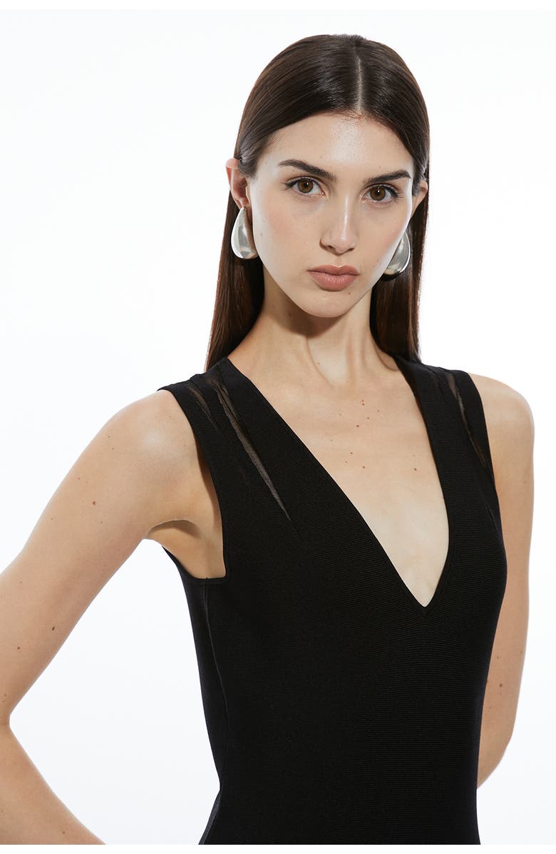 Karen Millen Viscose Sheer Detail Skirt Maxi Dress, Alternate, color, Black