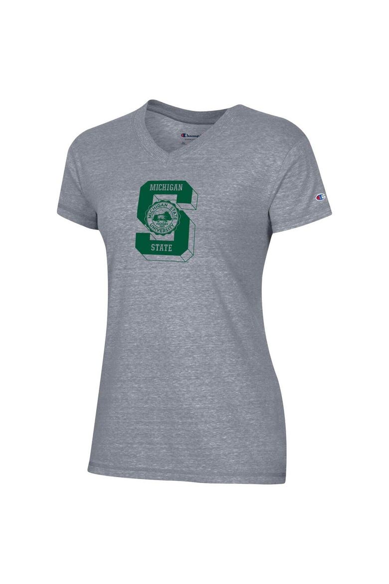Women's Champion Gray Michigan State Spartans Vault Logo V-Neck T-Shirt, Alternate, color, Heather Gray