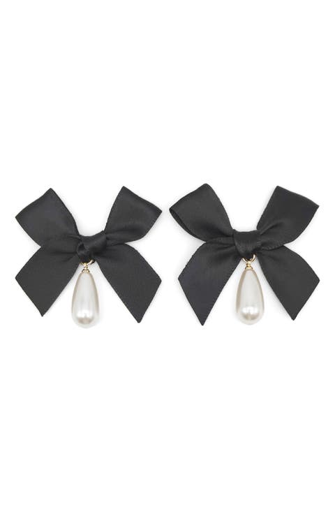 Bow Imitation Pearl Drop Earrings