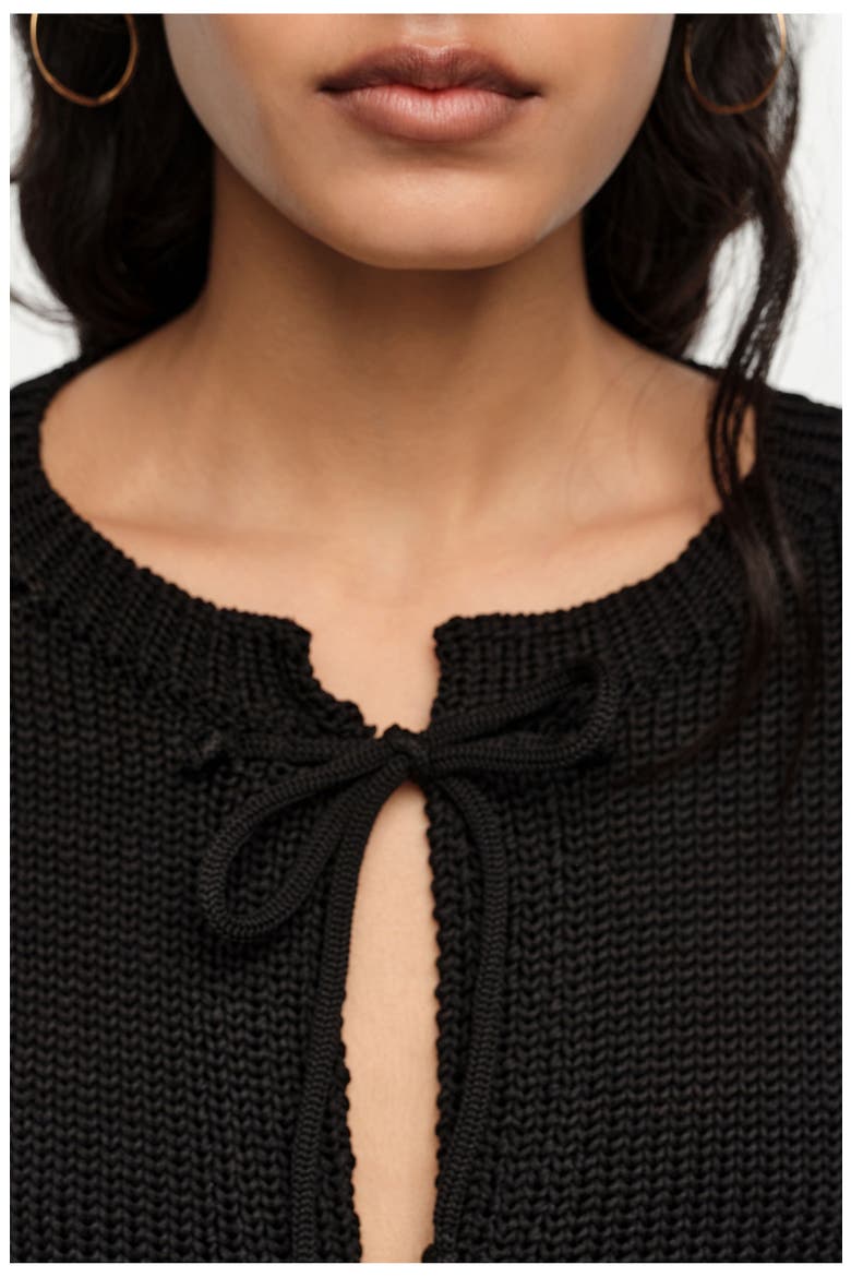 Ruched Tie Cardigan, Alternate, color, BLACK