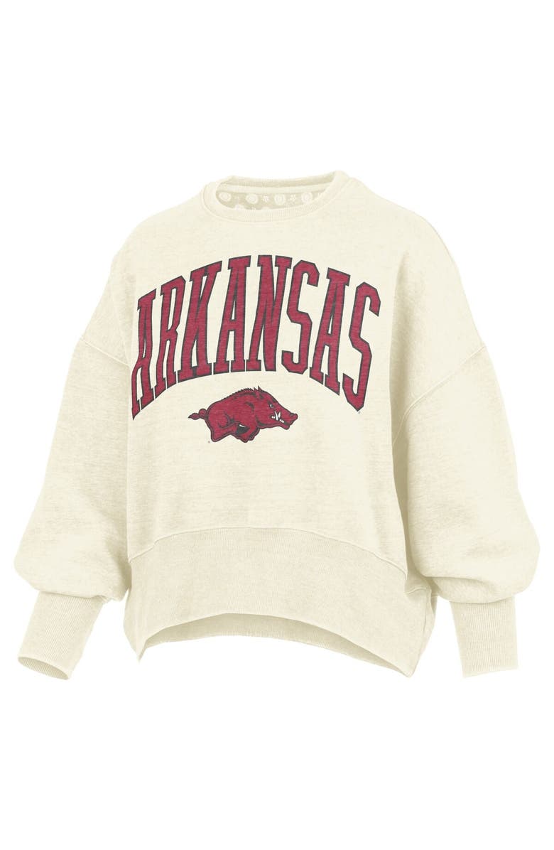 PRESSBOX Women's Pressbox Natural Arkansas Razorbacks Oversized Waist-Length Crewneck Sweatshirt, Alternate, color, Natural