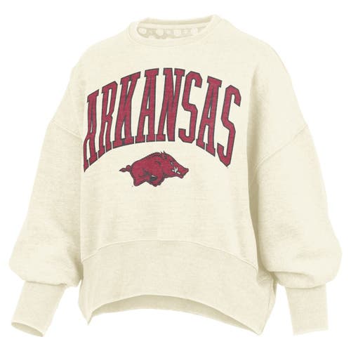 Pressbox Natural Arkansas Razorbacks Oversized Waist-length Crewneck Sweatshirt In Neutral