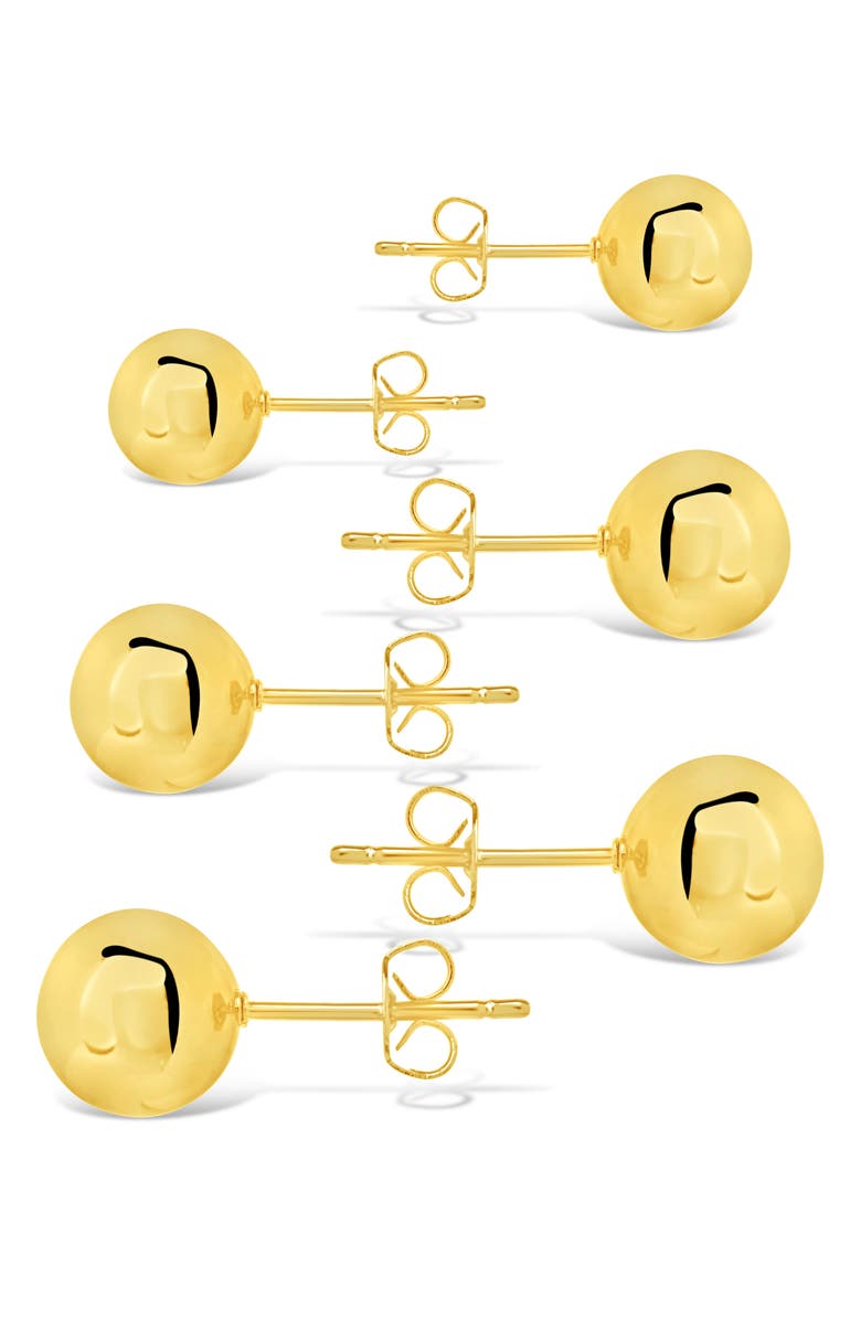 Sterling Forever Set of 3 Polished Sphere Stud Earrings, Alternate, color, Gold