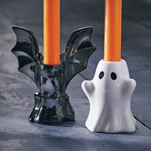 Tag Black Ceramic Taper Candle Holder For Halloween Decor In Black