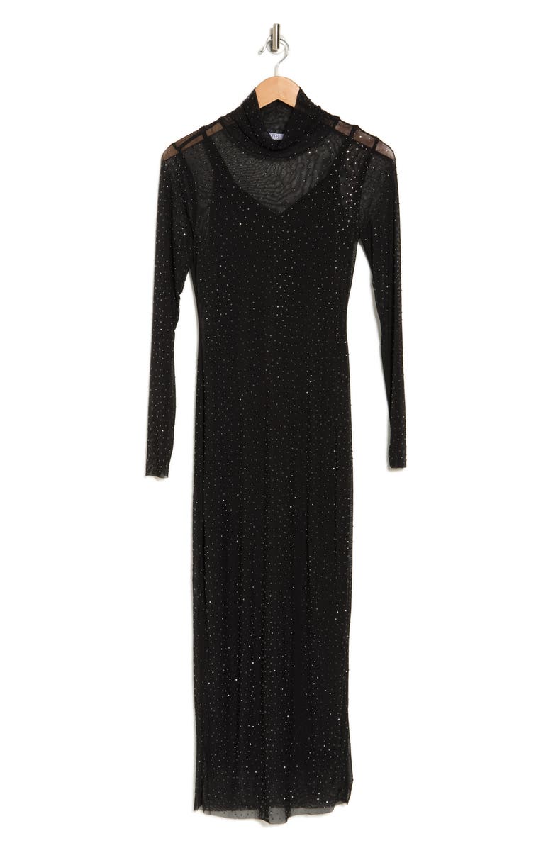 AFRM LOS ANGELES Marni Rhinestone Long Sleeve Mesh Midi Dress, Alternate, color, Noir
