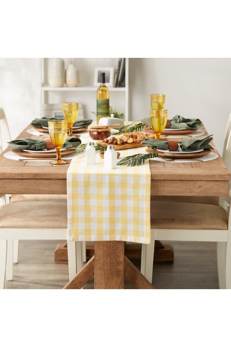 Yellow/White Checkers Table Runner, Alternate, color, Yellow