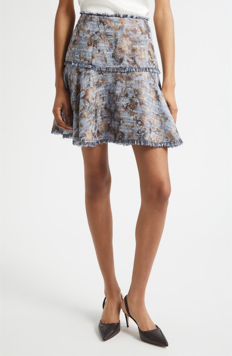 Cinq à Sept Jaxina Foil Print Tweed Miniskirt, Main, color, Silver Multi