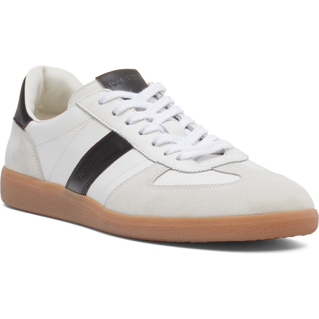 Tom Ford Archer White Low Top Sneakers With Logo Lettering On Tongue And Heel And Contrasting Heel In Leather In Multi