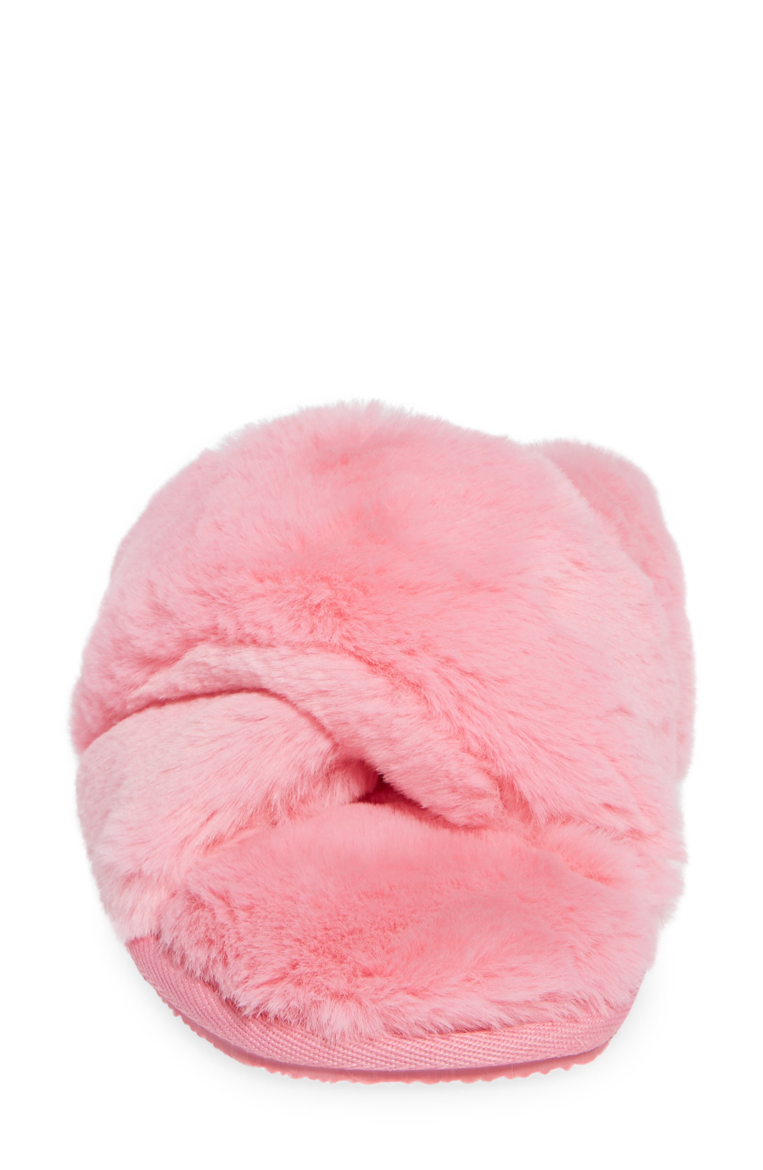Mae Cross Strap Faux Fur Slipper, Alternate, color, PINK PRISM
