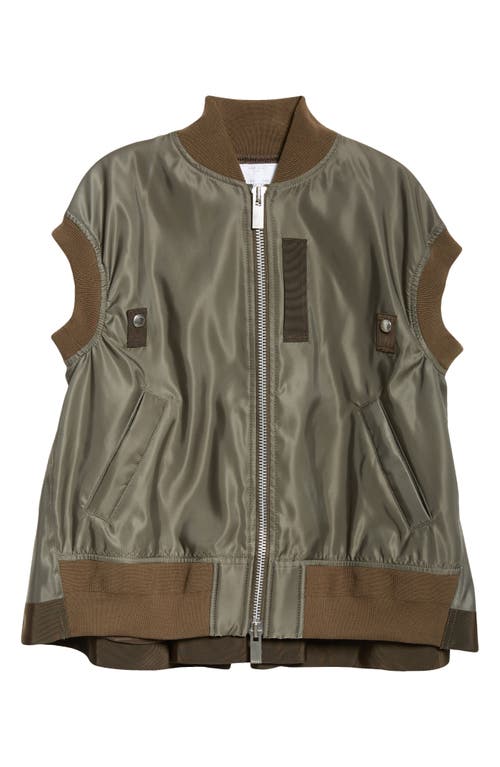 Sacai Nylon Twill Short Sleeve Bomber Jacket In Taupe