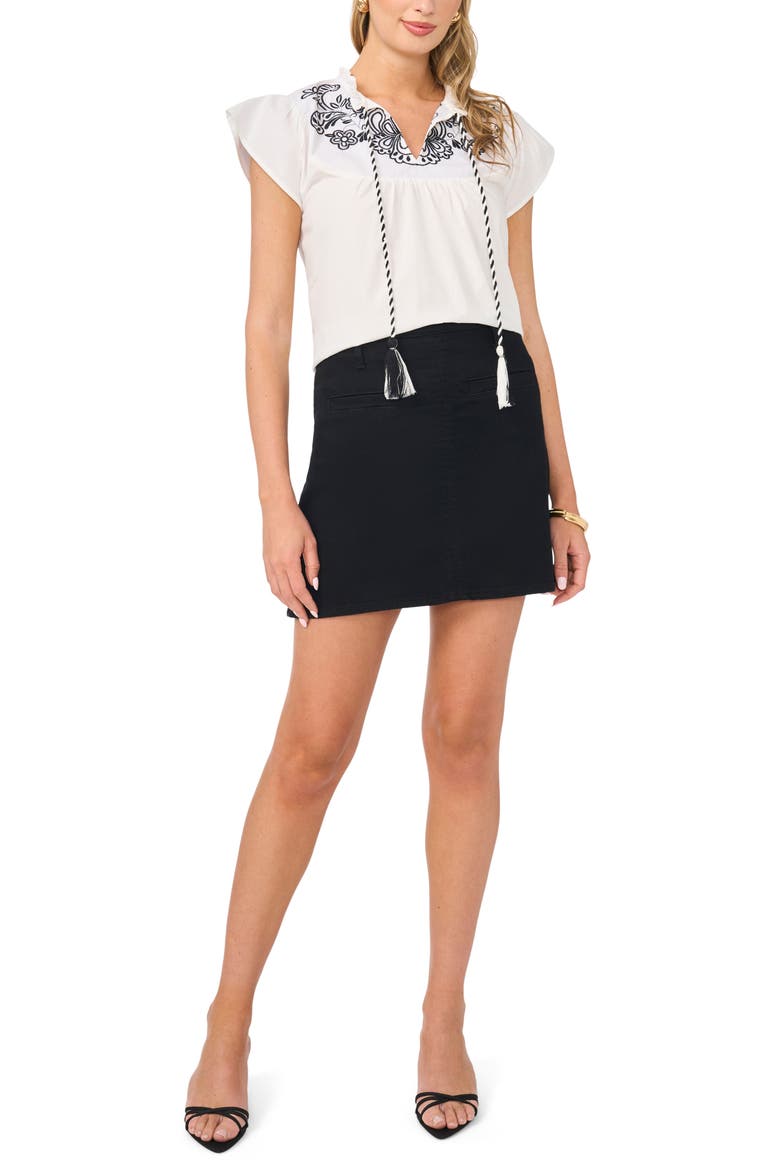 Embroidered Flutter Sleeve Cotton Top, Alternate, color, ULTRA WHITE