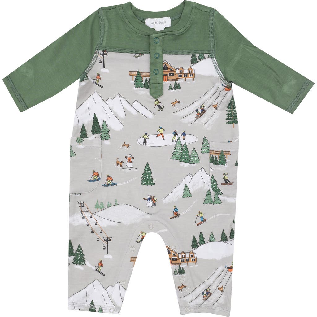 Angel Dear Winter Fun Skiers Romper In Green