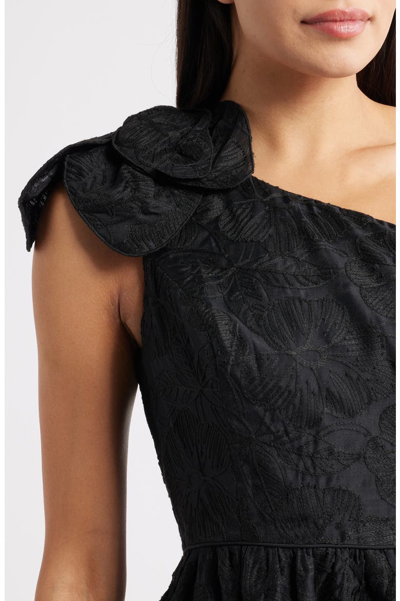 Lynsi Rosette One Shoulder Midi Dress, Alternate, color, NOIR SUNSET BLOOM