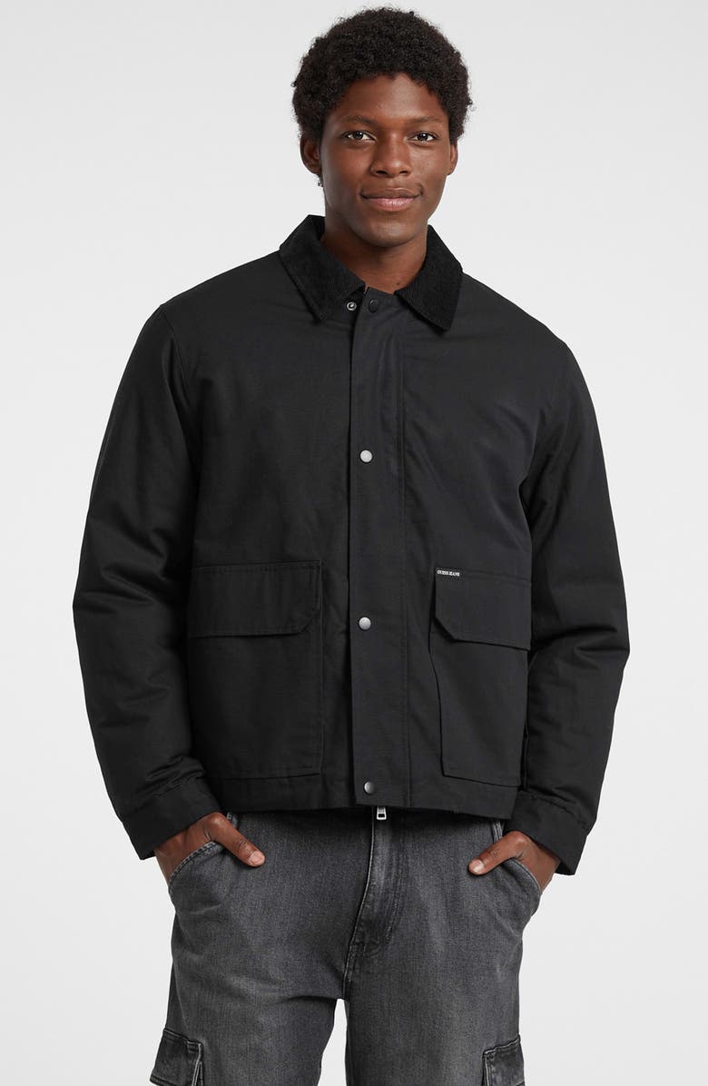 GUESS JEANS Corduroy Collar Cotton Canvas Jacket, Alternate, color, Black