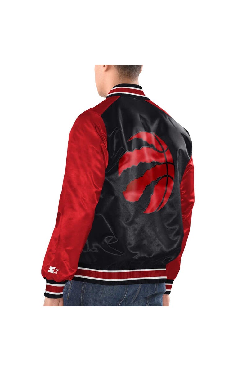 STARTER Men's Starter Black/Red Toronto Raptors Renegade Satin Full-Snap Varsity Jacket, Alternate, color, Black