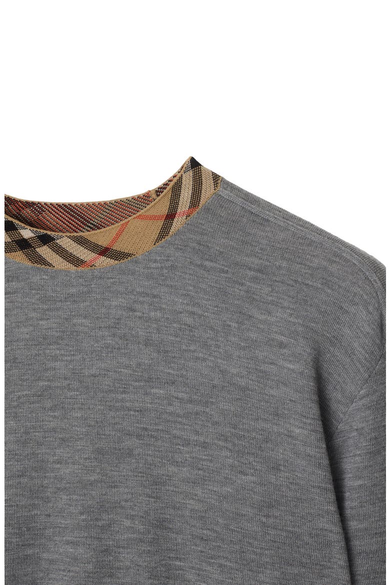Check Trim Wool Sweater, Alternate, color, GREY