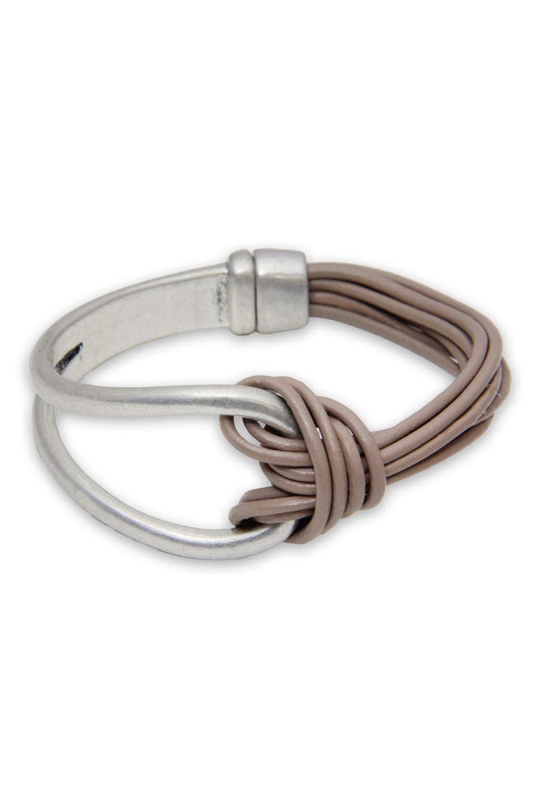 Knotted Leather Cord Magnetic Bracelet, Main, color, GREY