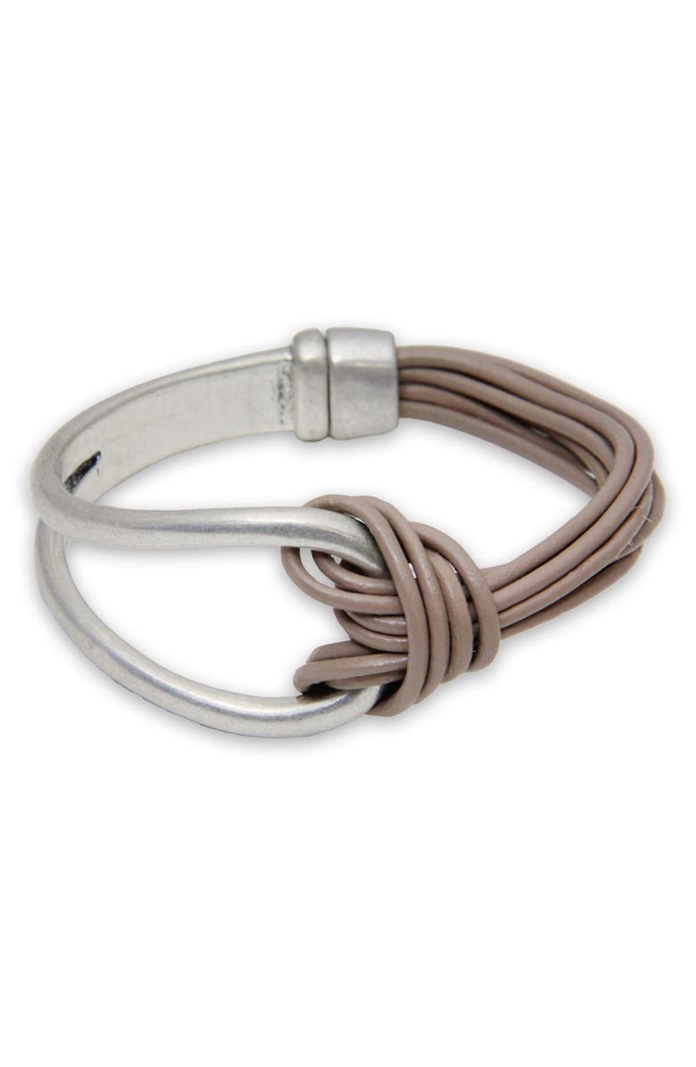 SAACHI Knotted Leather Cord Magnetic Bracelet, Main, color, Grey