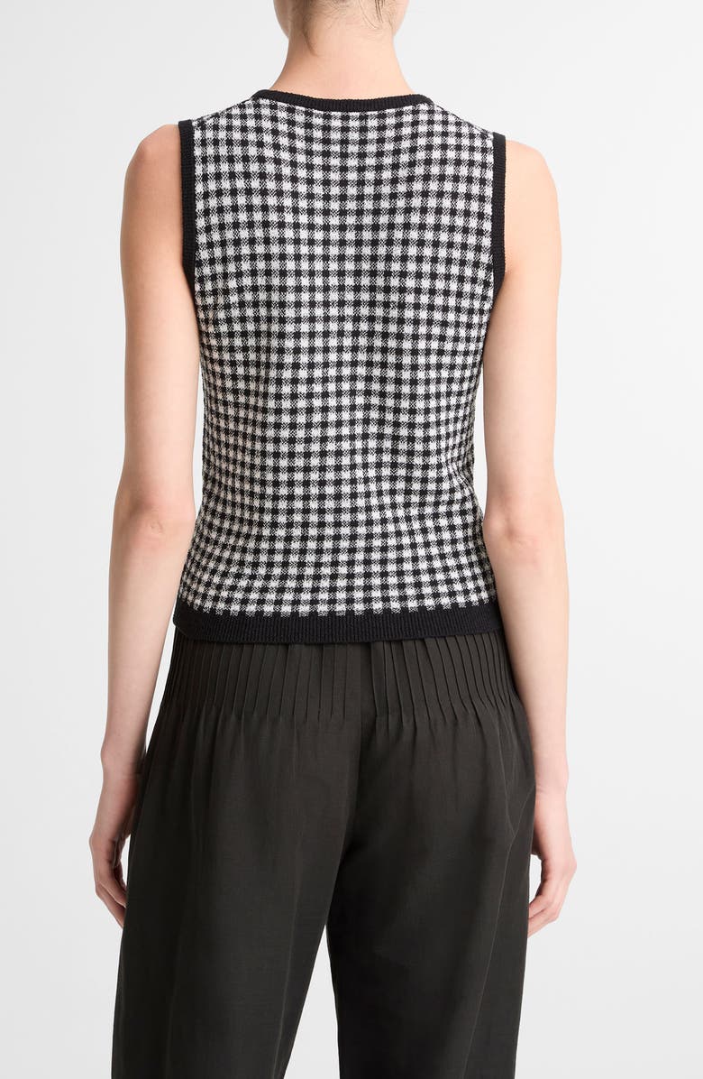 Vince Gingham Check Sleeveless Wool & Cotton Blend Sweater, Alternate, color, Black/ Off White