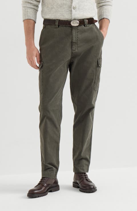 Peached cotton gabardine trousers with cargo pockets