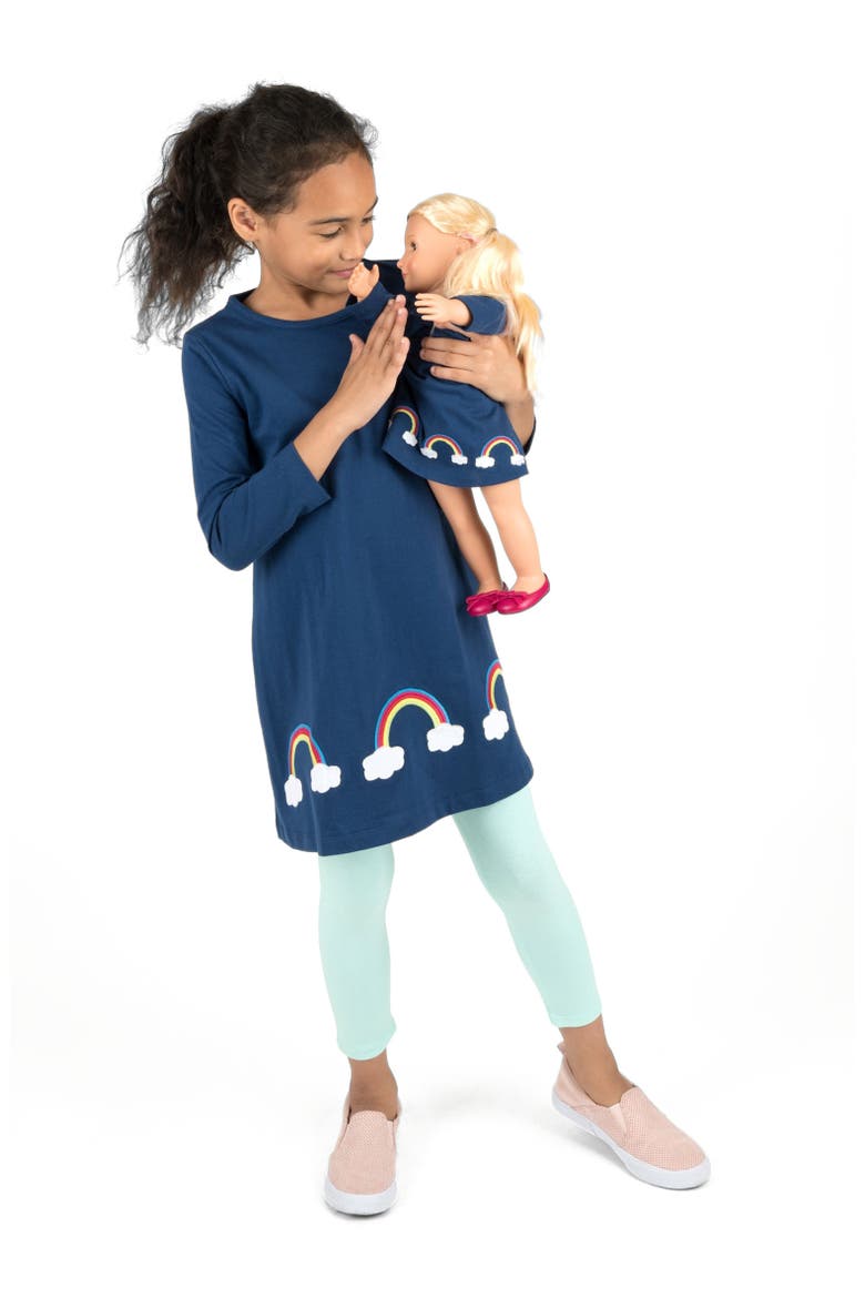 Girls Cotton Dress with Matching Doll Dress, Printed Design, Main, color, RAINBOW