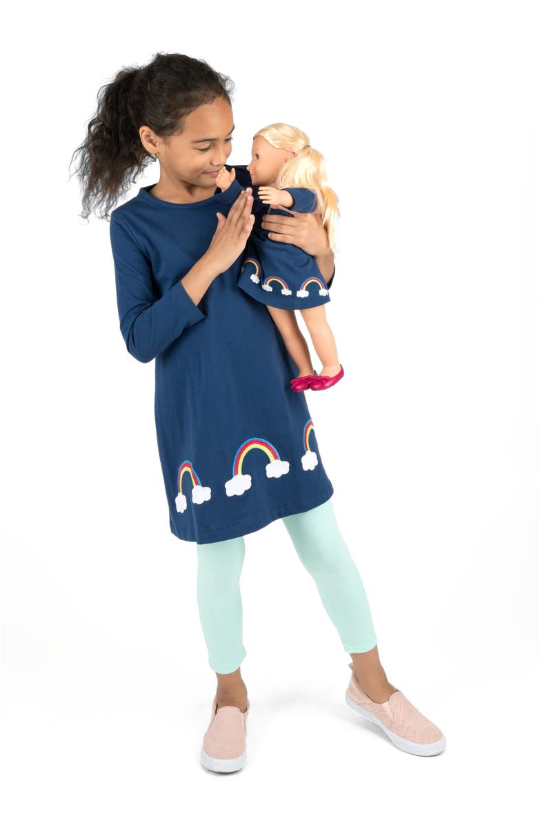 Leveret Girls Cotton Dress with Matching Doll Dress, Printed Design, Main, color, Rainbow
