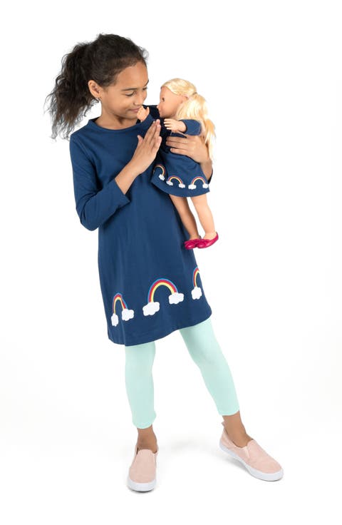 Girls Cotton Dress with Matching Doll Dress, Printed Design