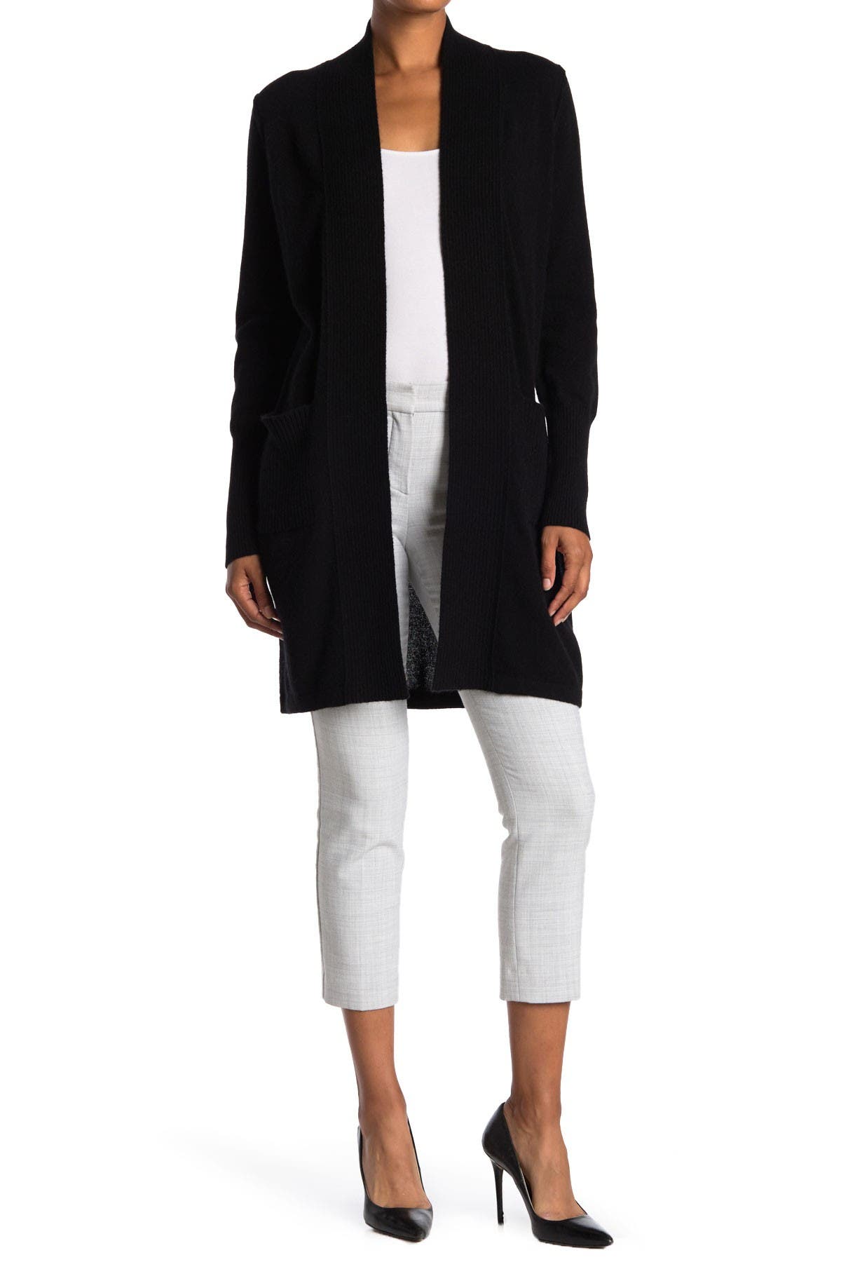 Magaschoni Ribbed Open Front Cashmere Long Cardigan (Women) | Nordstromrack