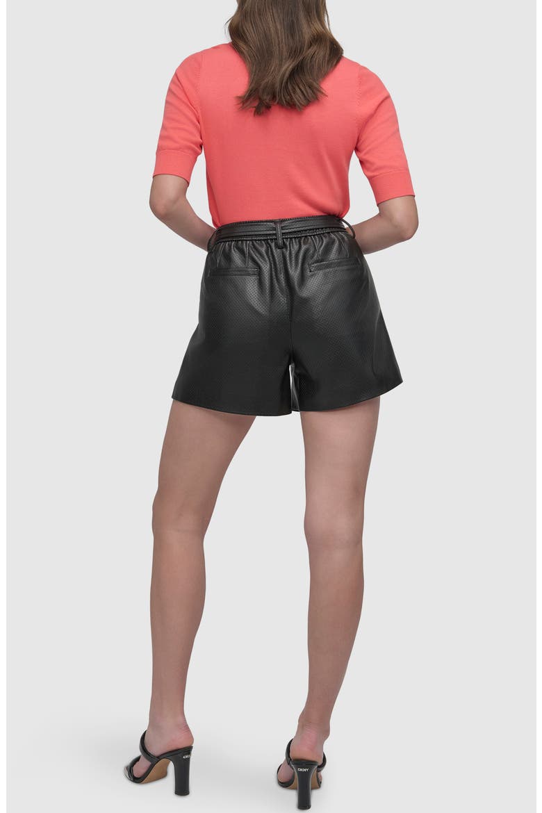 Perforated Faux Leather Shorts, Alternate, color, BLACK
