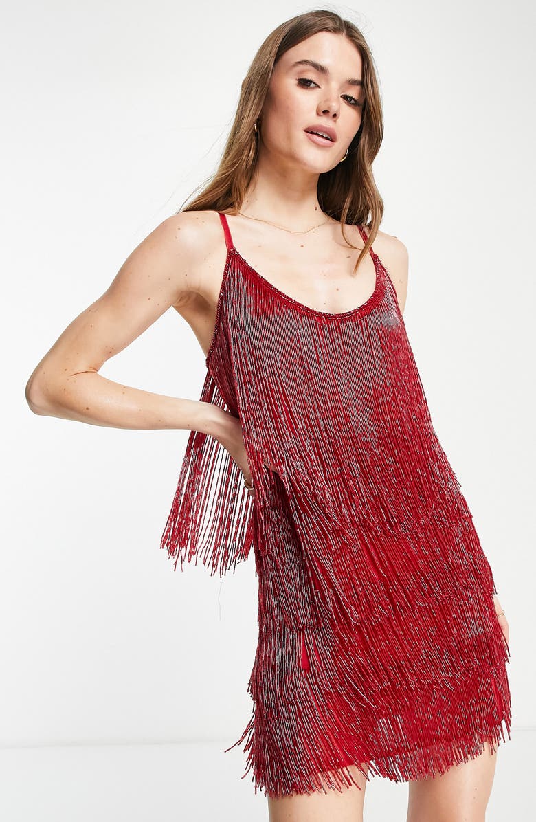 ASOS DESIGN Fringe Minidress, Alternate, color, 