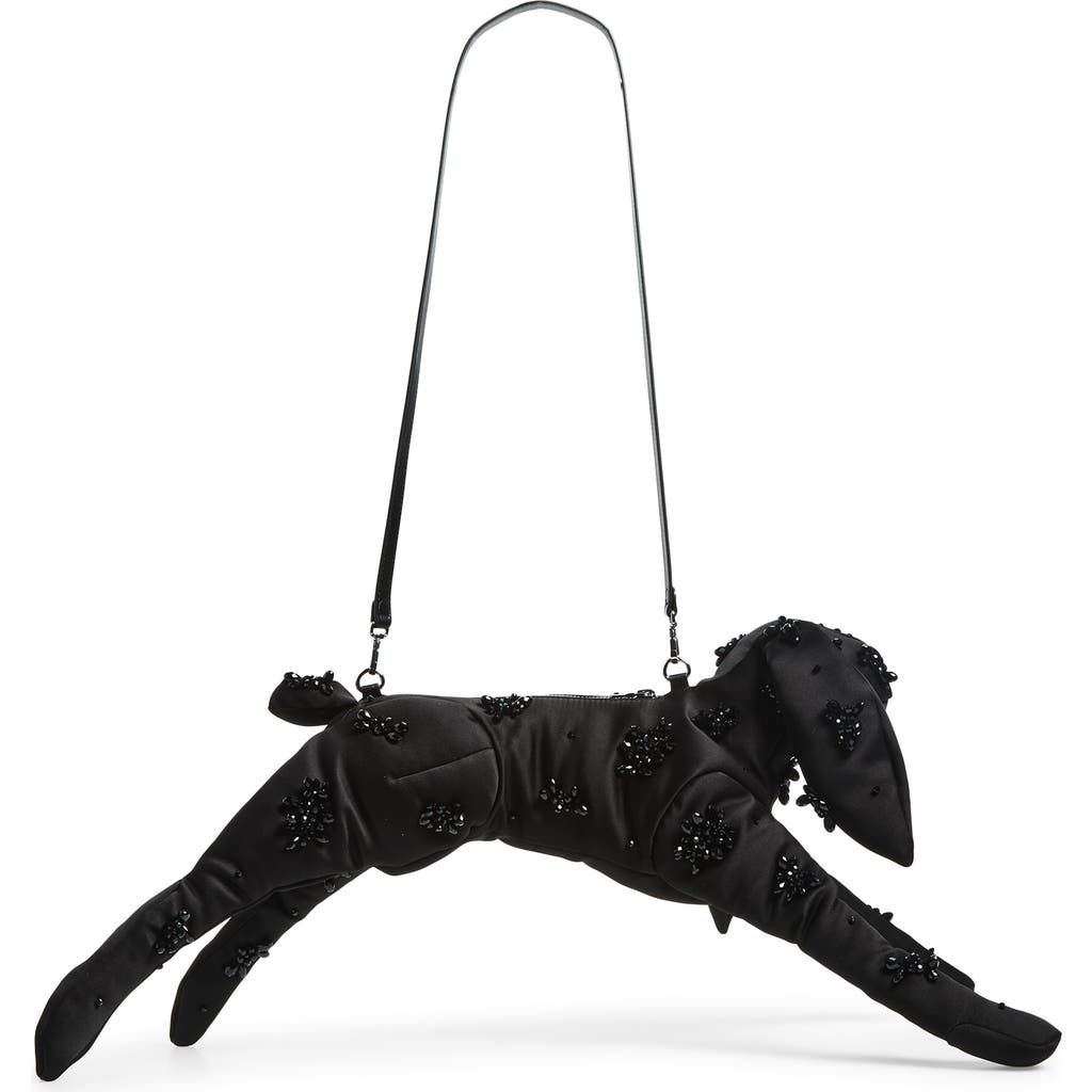 Simone Rocha Hare Embellished Turbo Satin Crossbody Bag In Black