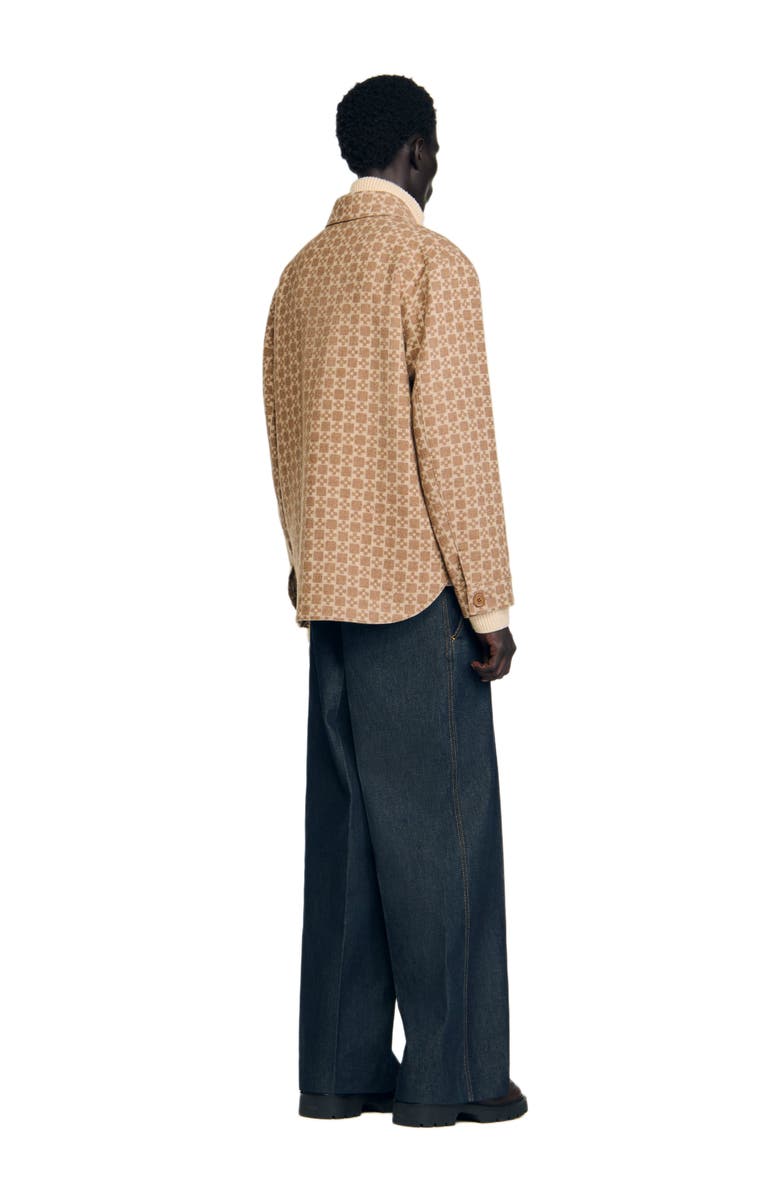 SANDRO Square Cross jacquard overshirt, Alternate, color, Camel