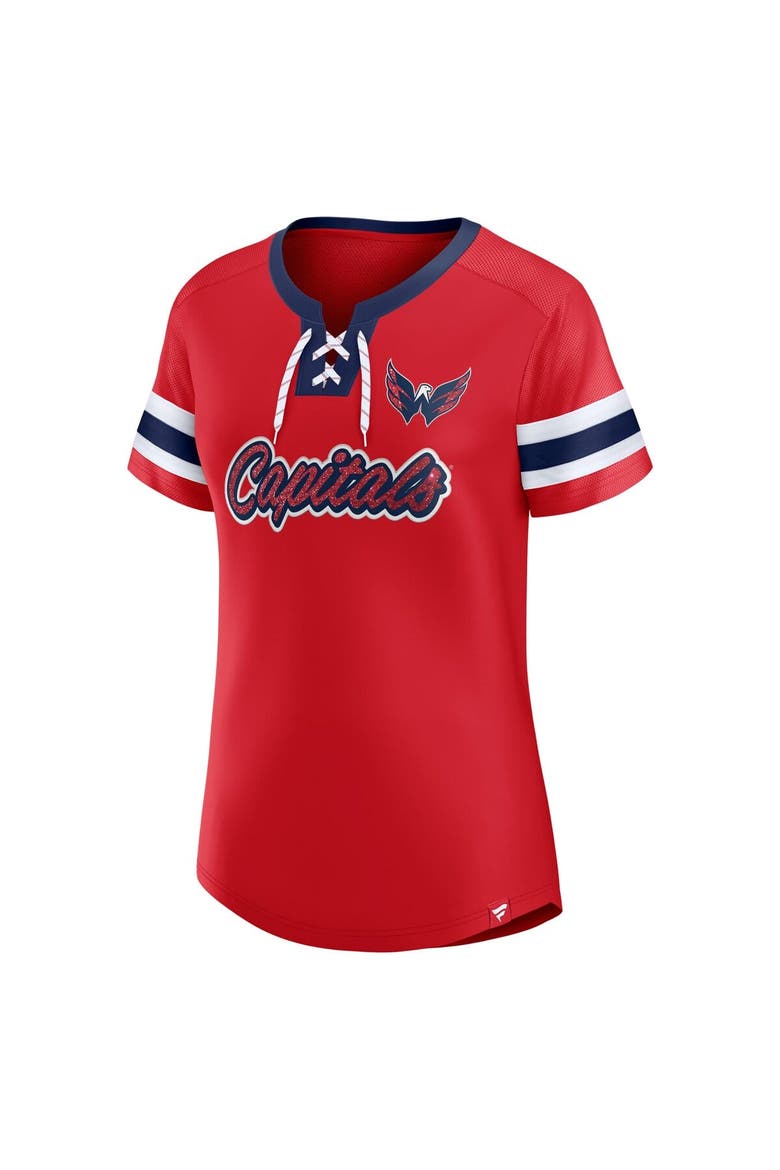 Women's Fanatics Red Washington Capitals Iconic Athena Lace-Up T-Shirt, Alternate, color, Red