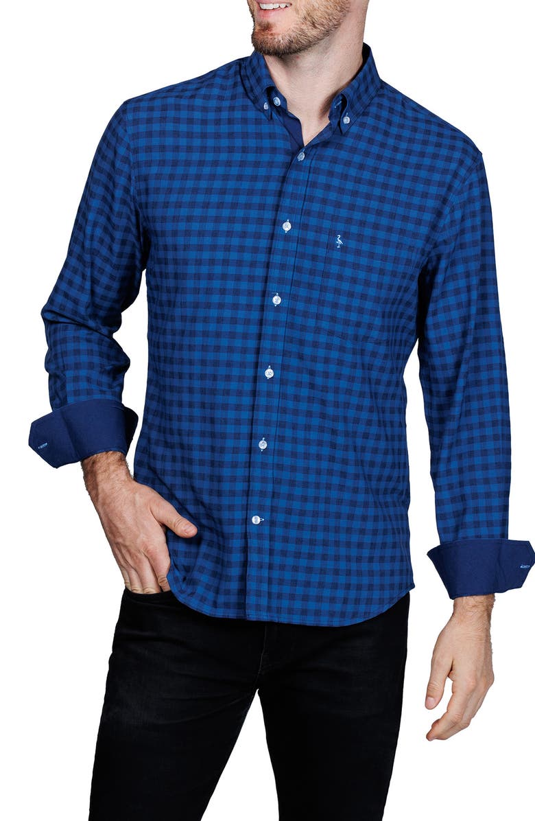 TailorByrd Classic Fit Gingham Print Performance Button-Down Shirt, Alternate, color, Blue