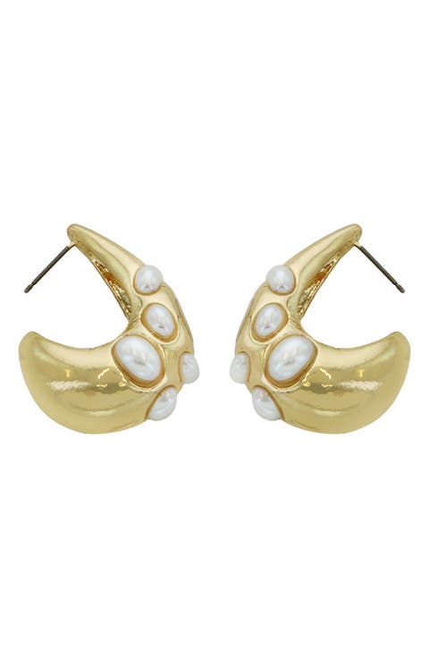 Faux Pearl Chunky Hoop Earrings