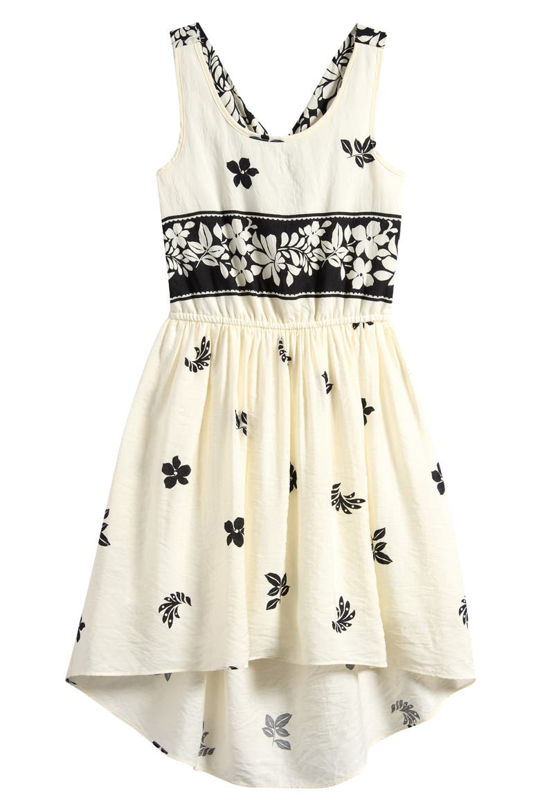 Kids' Border Print High-Low Dress, Main, color, CREAM BLACK