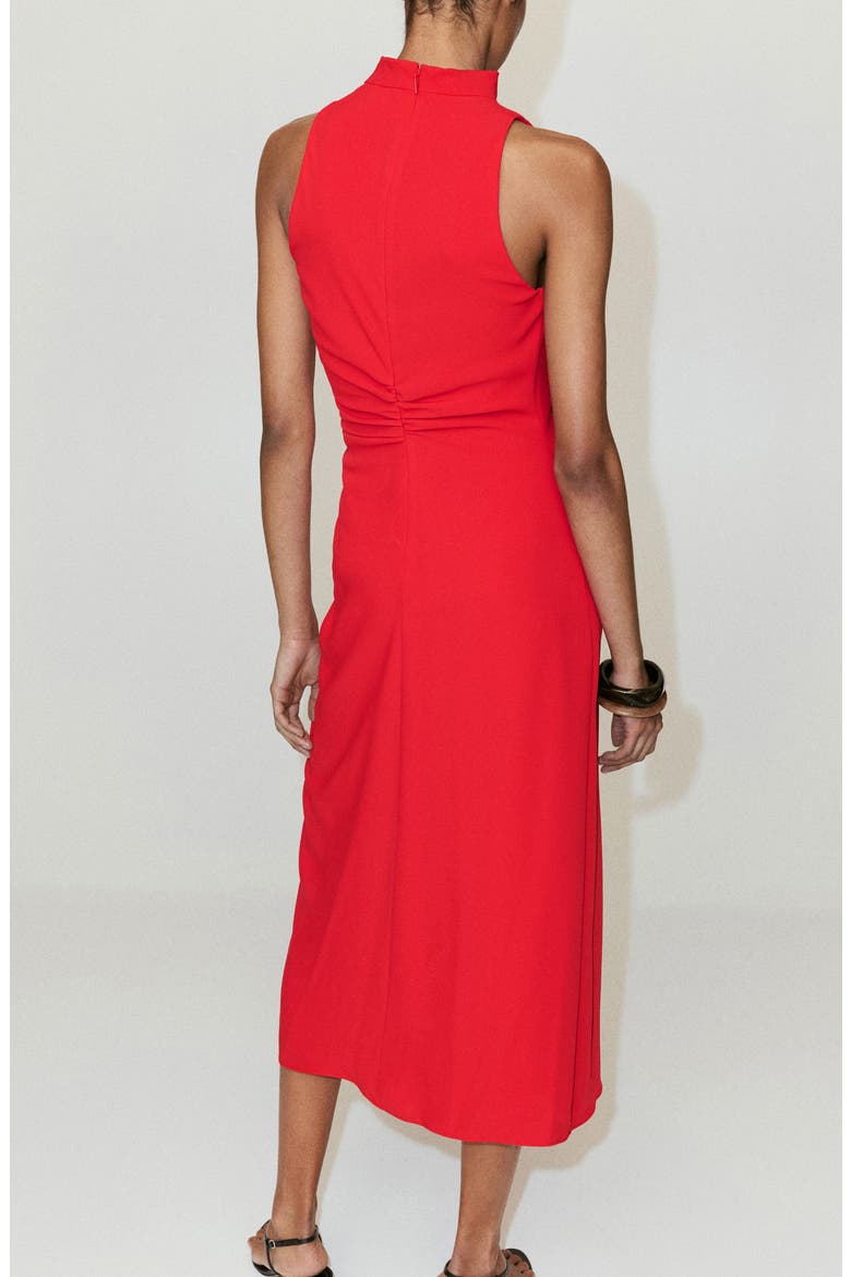 Ruched Draped Neck Midi Dress, Alternate, color, RED