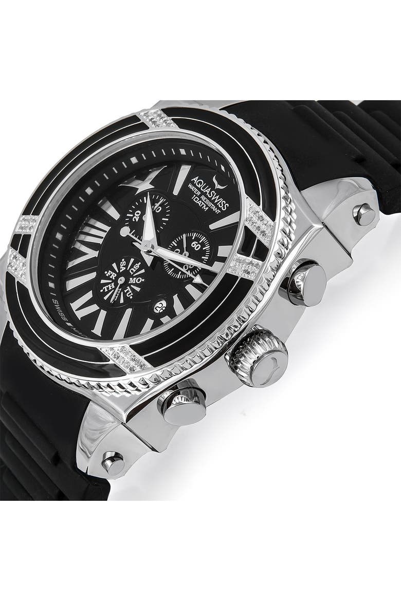 Men's Swissport XG D Diamond Sporty Watch, 63mm - 0.75 ctw, Alternate, color, BLACK-SILVER