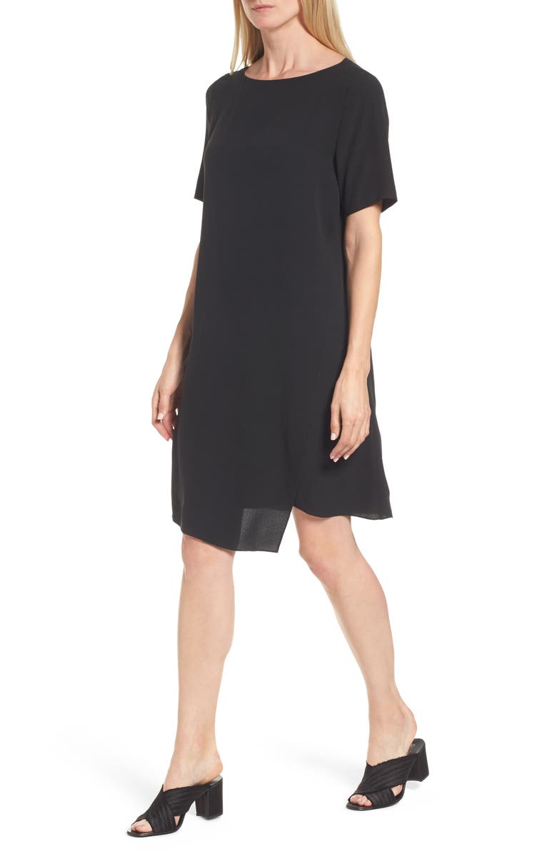 Eileen Fisher Asymmetrical Silk Shift Dress, Alternate, color,