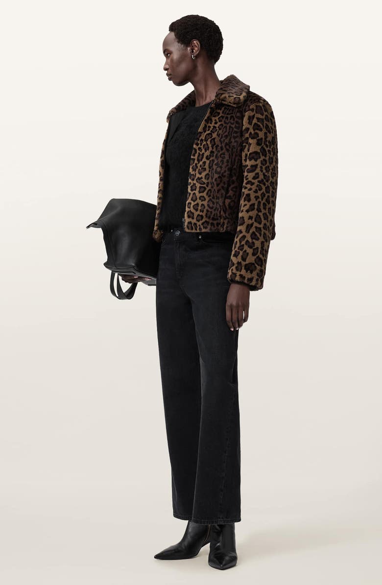 AllSaints Saye Faux Fur Jacket, Alternate, color, Leopard Brown