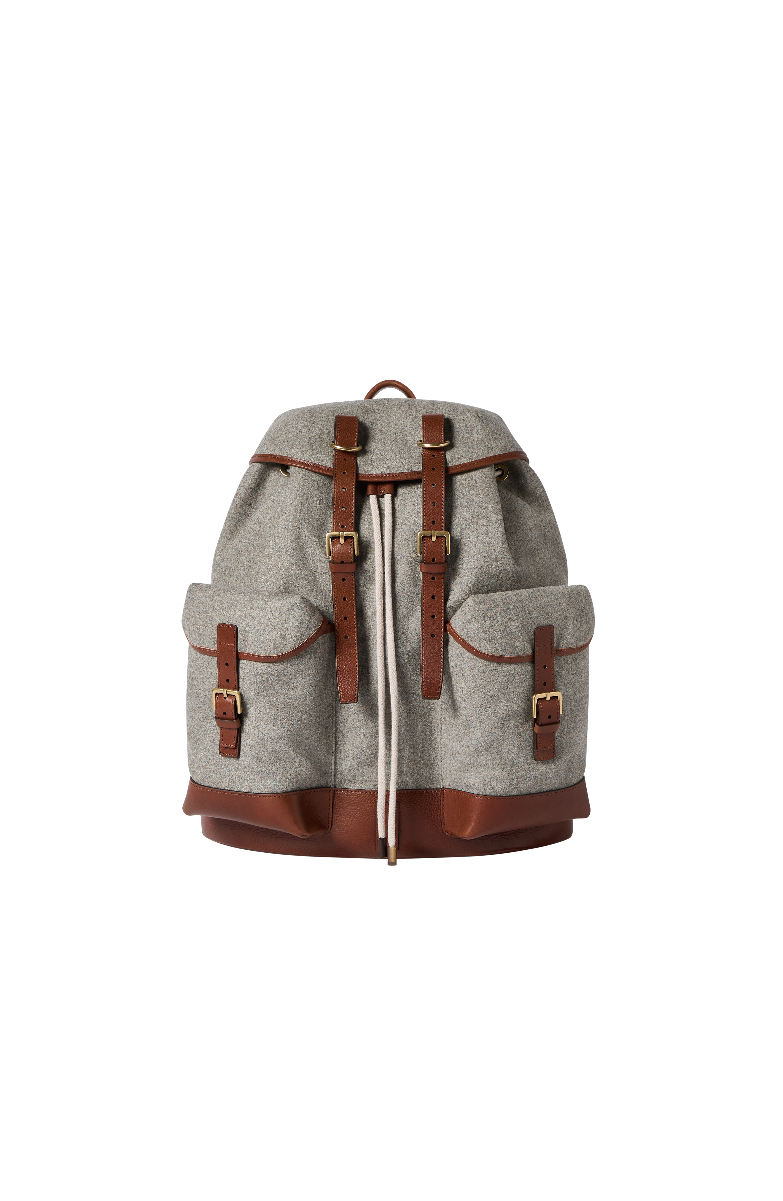 Brunello Cucinelli Virgin wool, alpaca and cashmere flannel   field backpack with grained calfskin inserts, Alternate, color, Medium Grey