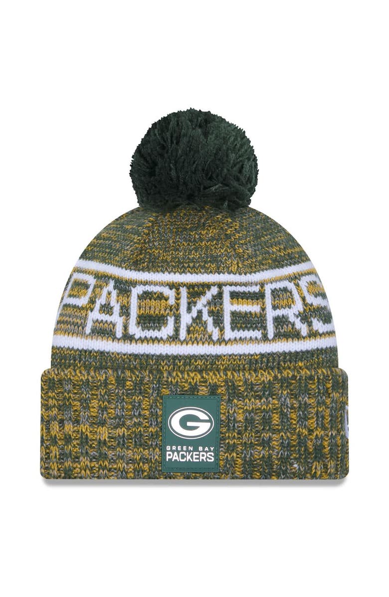 New Era Men's New Era Green Green Bay Packers 2025 Sideline Cold Weather Cuffed Knit Hat with Pom, Main, color, Green