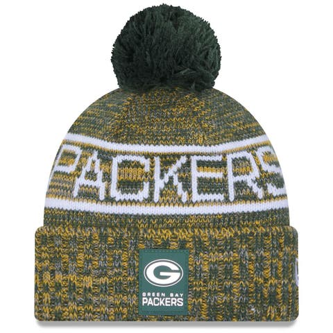 Men's New Era Green Green Bay Packers 2025 Sideline Cold Weather Cuffed Knit Hat with Pom