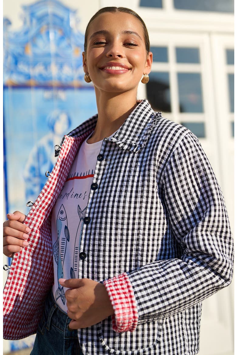 Gingham Frill Collar Jacket, Alternate, color, Black