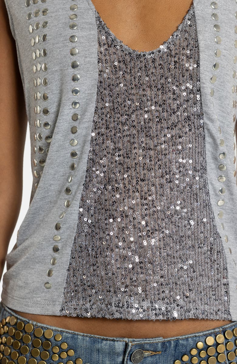 JADED LONDON Studded Sequin Plunge Neck Tank, Alternate, color, Grey