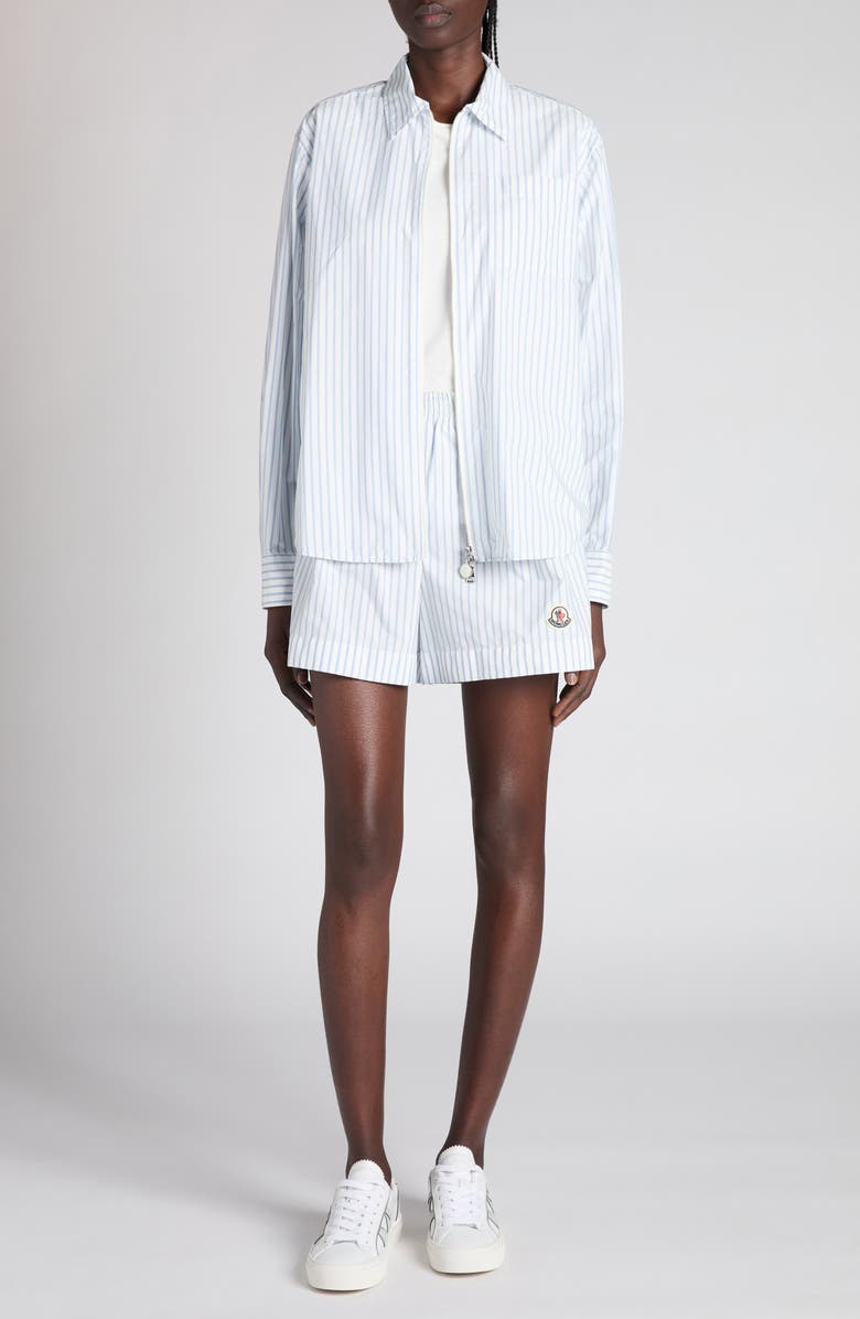 Moncler Stripe Logo Patch Shorts, Alternate, color, Panna