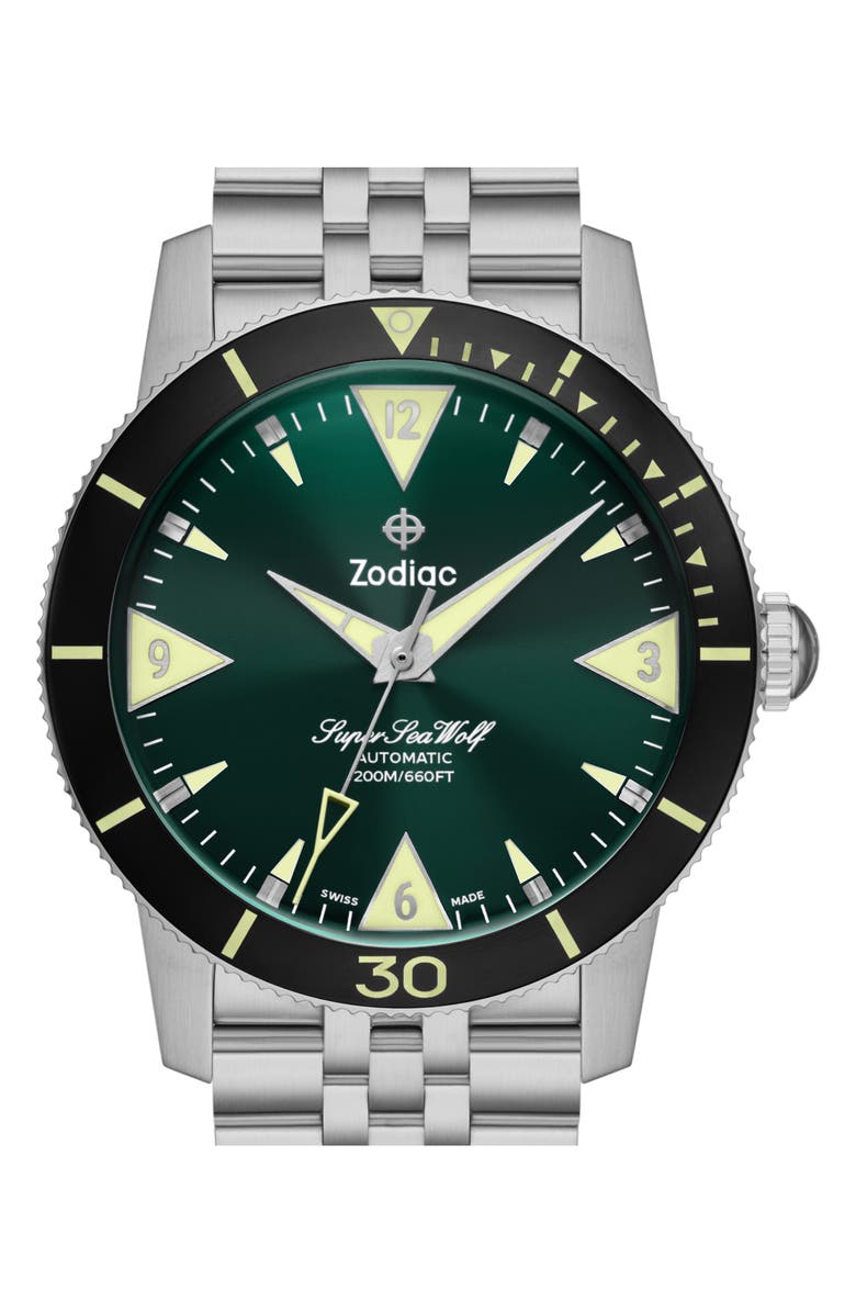 Zodiac Skin Diver Automatic Stainless Steel Watch, 39mm, Alternate, color, Silver