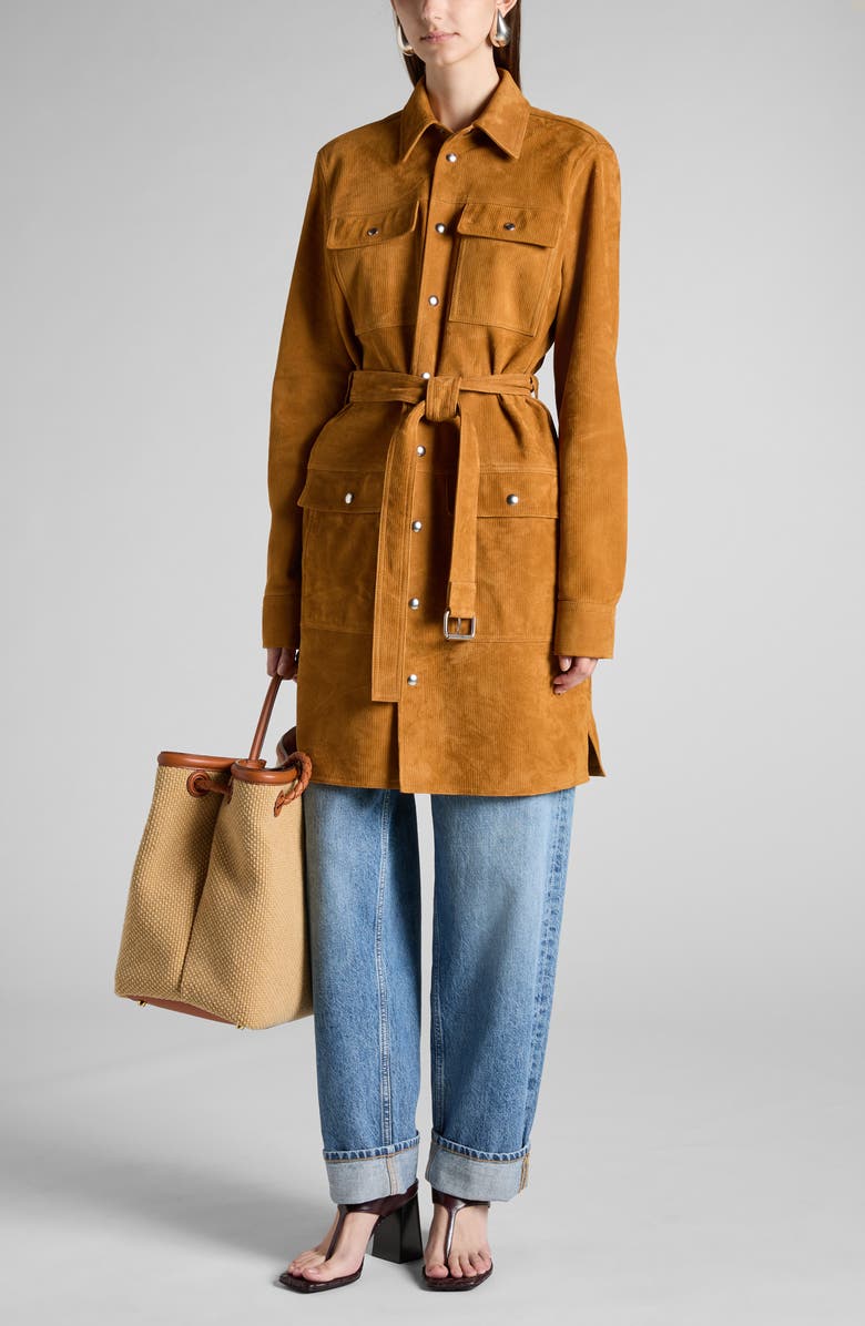 Bottega Veneta Embossed Suede Belted Shirtdress, Alternate, color, 